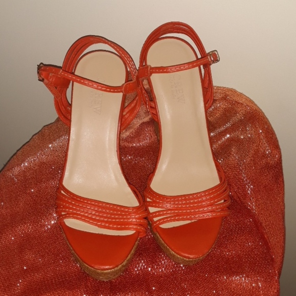 JCREW ORANGE OPEN TOE WEDGE HEELS - Picture 2 of 4
